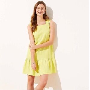 NWT Loft Linen Blend Square Neck Sleeveless Sheath Flounce Dress Size Large L